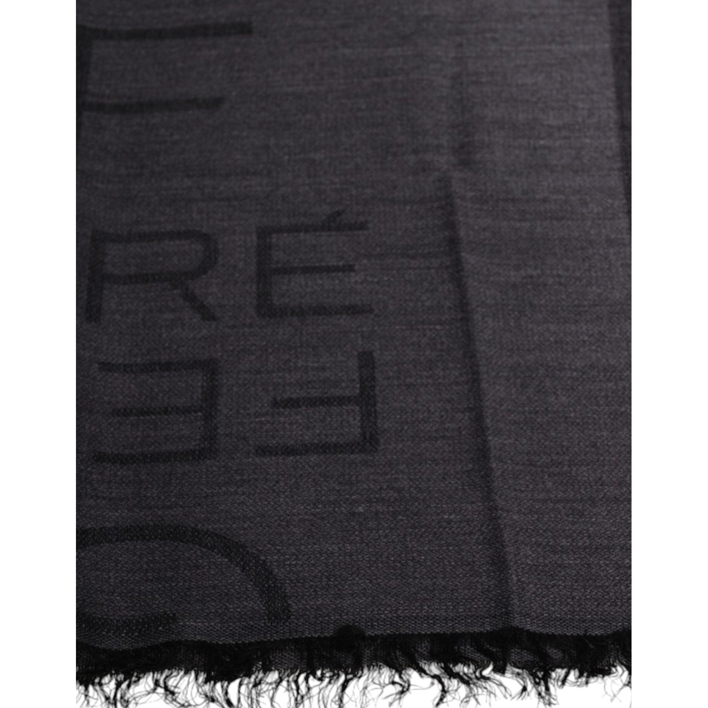GF Ferre Dark Gray Wool Viscose Foulard Patterned Scarf