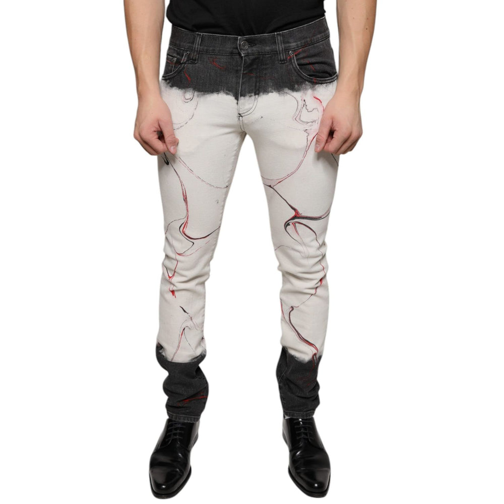 Dolce & Gabbana Black White Printed Skinny Men Denim Jeans PAN74845-48