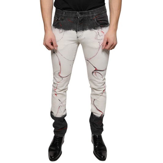 Dolce & Gabbana Black White Printed Skinny Men Denim Jeans PAN74845-48