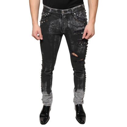 Dolce & Gabbana Black Embellished Cotton Skinny Denim Jeans