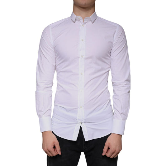 Dolce & Gabbana White Cotton Dress GOLD Formal Collared Shirt TSH84135-38
