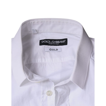 Dolce & Gabbana White Cotton Dress GOLD Formal Collared Shirt