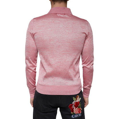 Dolce & Gabbana Pink Polyester Long Sleeve Men Polo T-shirt
