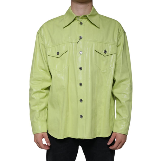 Dolce & Gabbana Green Cotton Collared Men Button Down Shirt TSH86583-40