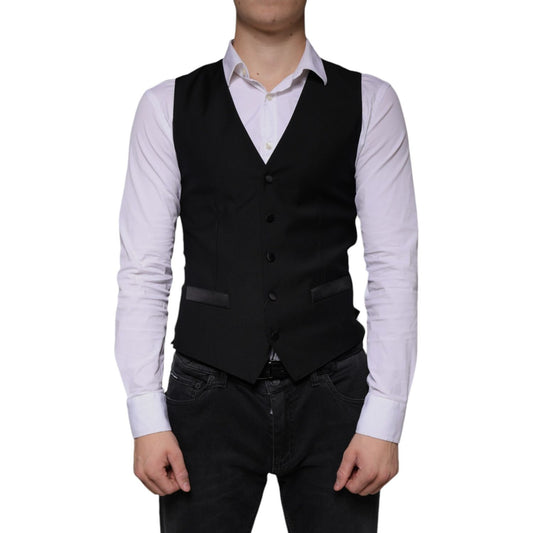 Dolce & Gabbana Black Wool Waistcoat Dress Formal Vest