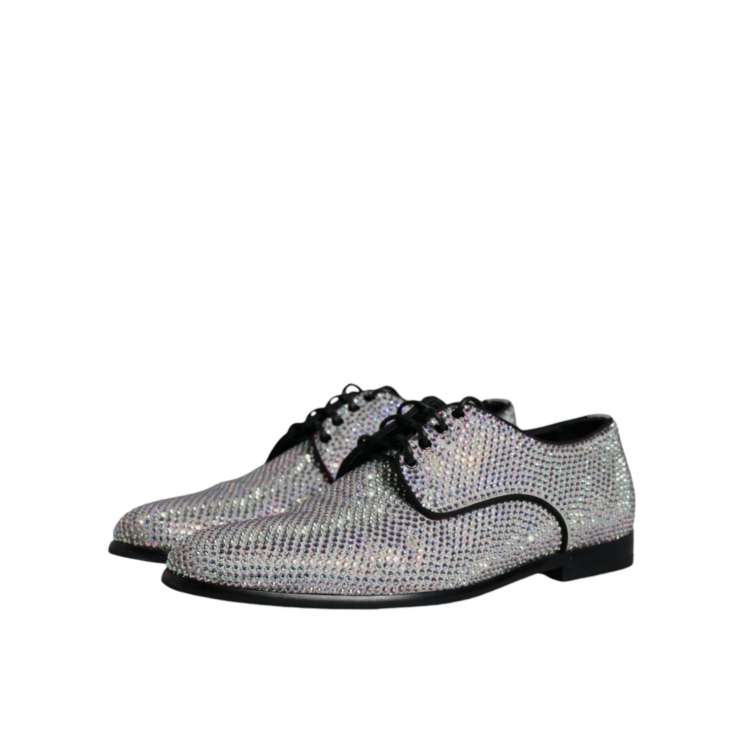 Dolce & Gabbana Silver Leather Rhinestones Derby Dress Shoes