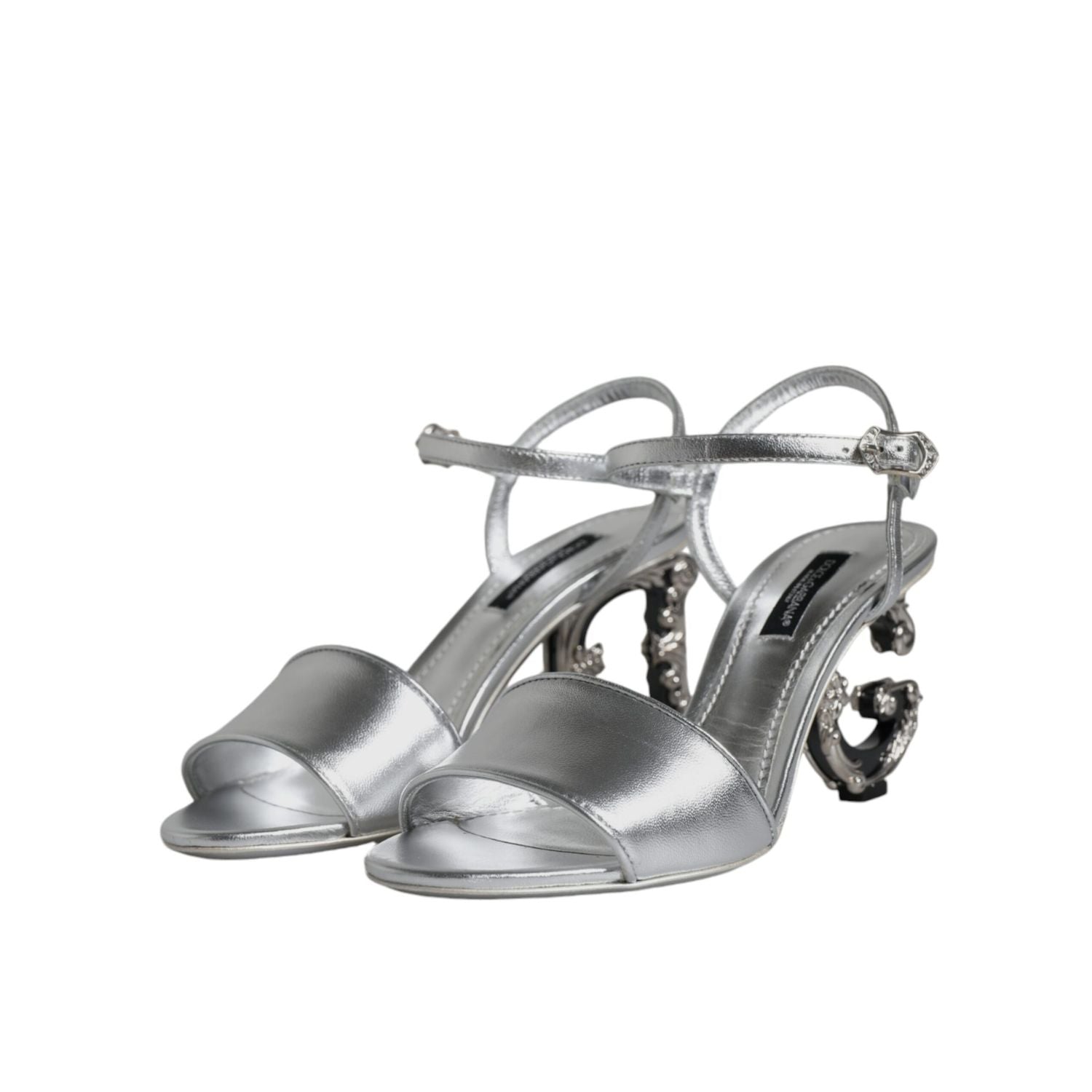 Dolce & Gabbana Silver KEIRA Heels Ankle Strap Sandals Shoes