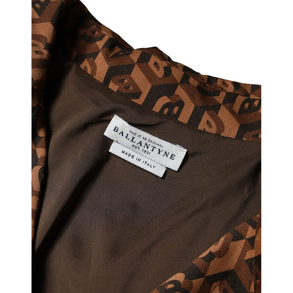 Ballantyne Brown Printed Long Sleeves V-neck Wrap Midi Dress