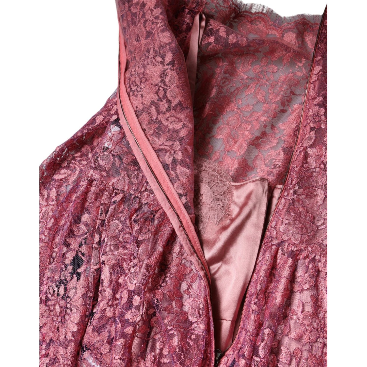 Dolce & Gabbana Fuchsia Floral Lace Long Sleeve Maxi Dress