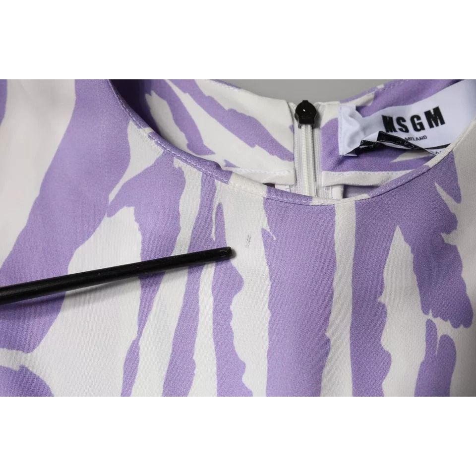 MSGM White Purple Patterned Viscose Short Sleeves Maxi Dress