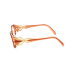 Side view of Emilio Pucci Orange Plastic Frames for women, model EP2672830, showing detailed gold accents on the temples.