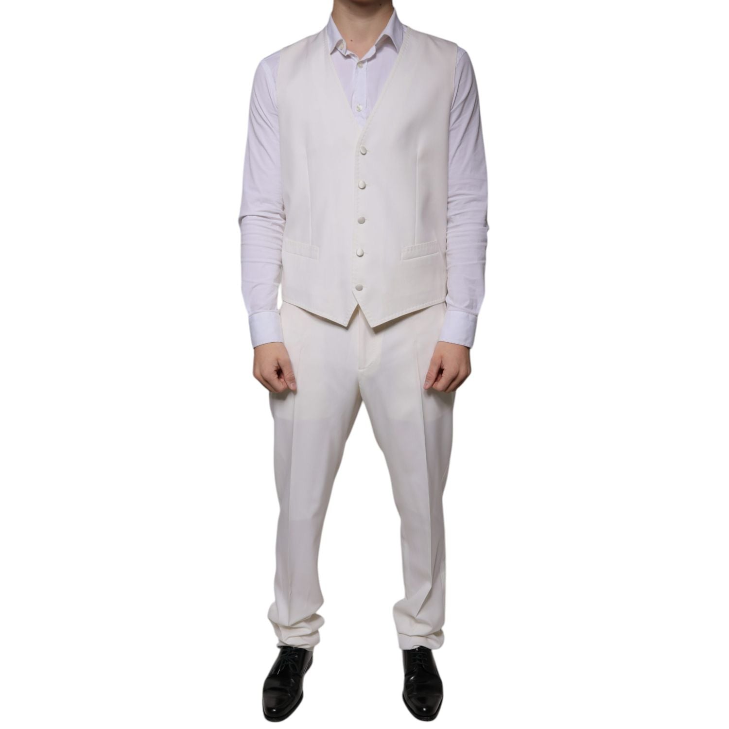 Dolce & Gabbana White Wool Silk 3 Piece SlimFit Formal Suit