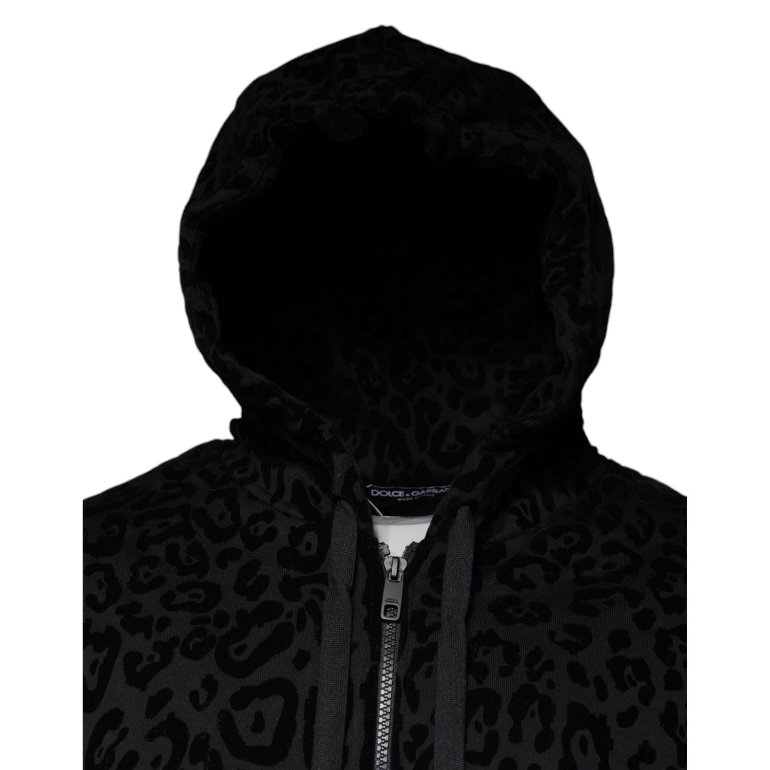 Dolce & Gabbana Black Leopard Cotton Hooded Full Zip Sweater
