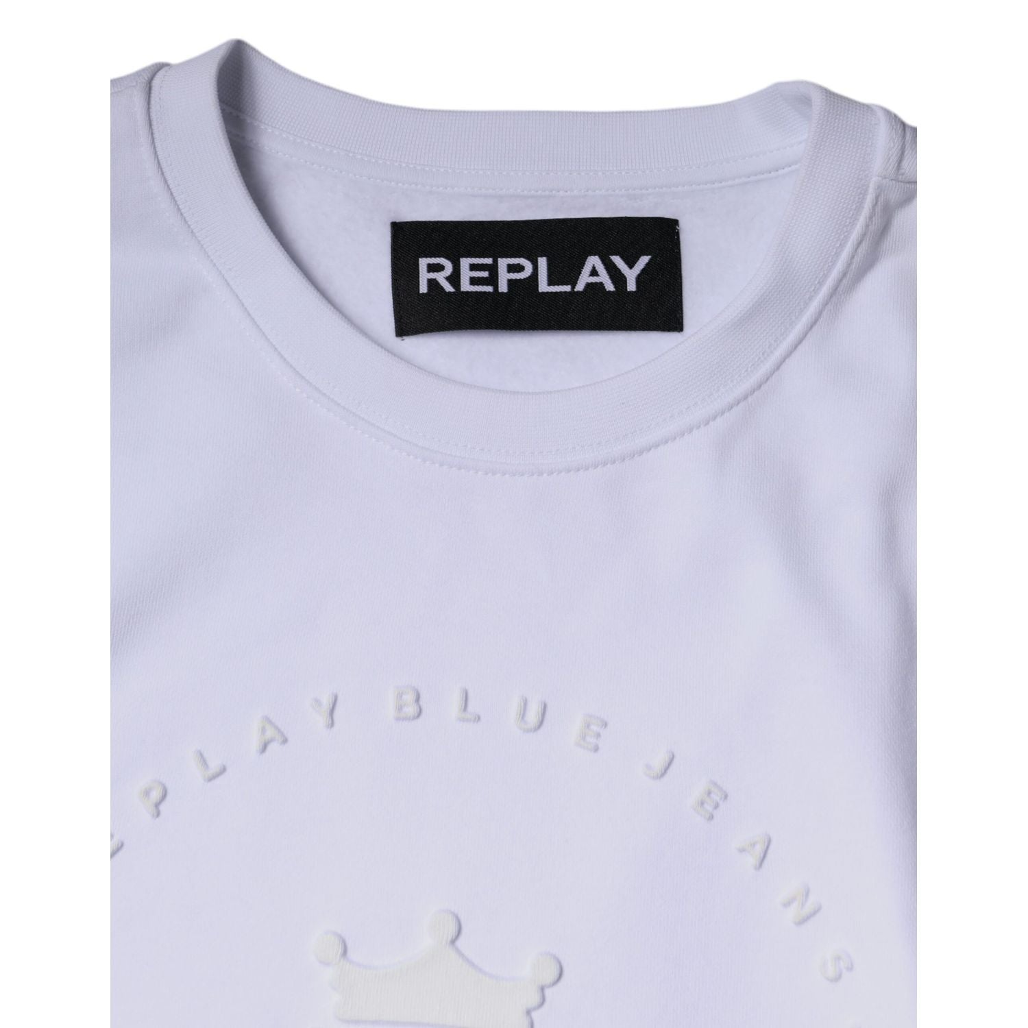 Replay White Embossed Logo Crew Neck Men Sweatshirt Sweater
