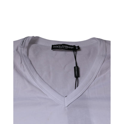 Dolce & Gabbana White Cotton V-neck Short Sleeves T-shirt