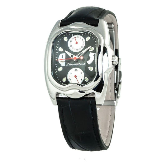 Chronotech Black Leather Watch Chronotech Dark Slate Gray