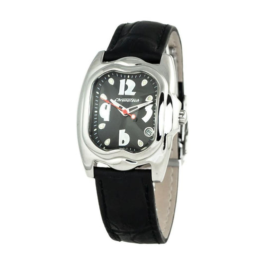 Chronotech Black Leather Watch Chronotech Light Gray