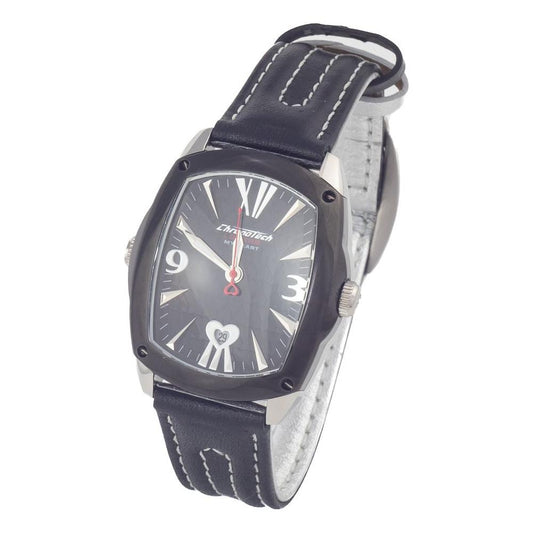 Chronotech Black Leather Watch Chronotech Dim Gray