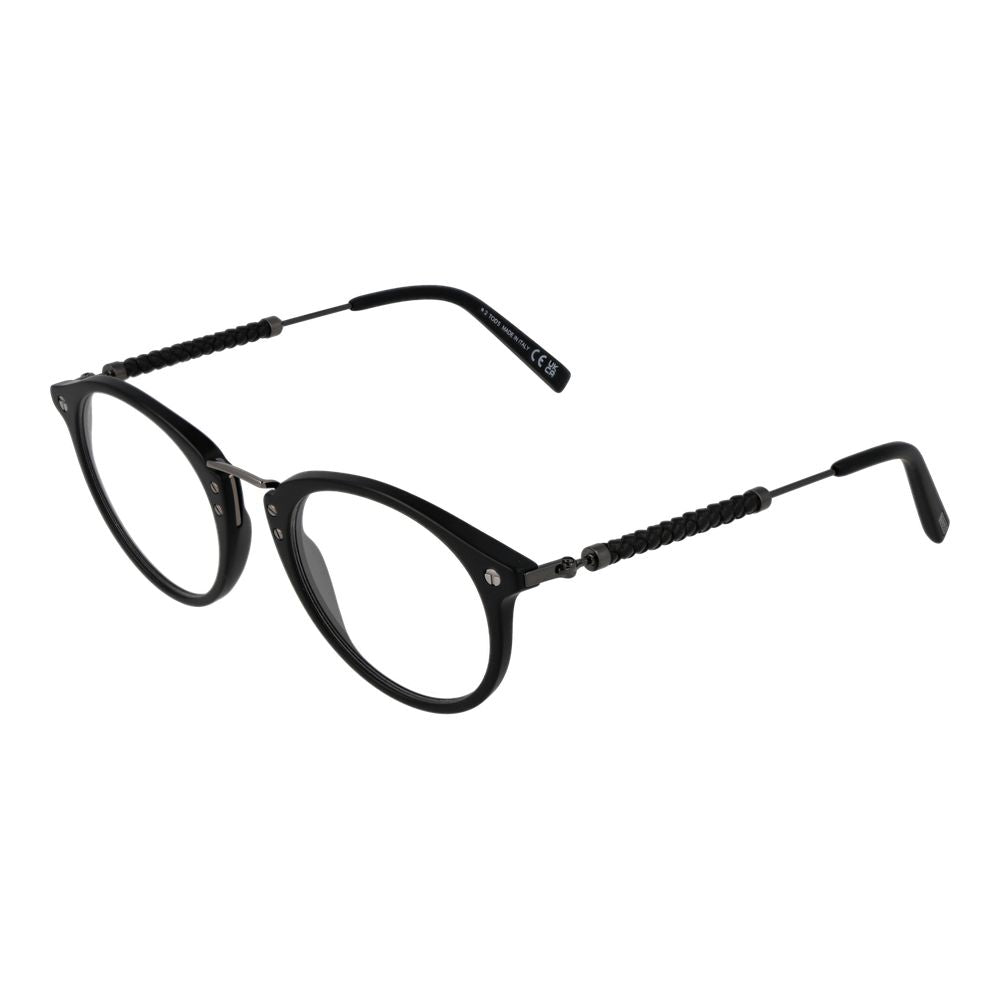 Tod's Black Men Glasses Frame, full-rim round style with black acetate material, demo lenses, 49mm width, 21mm bridge, 135mm frame width.