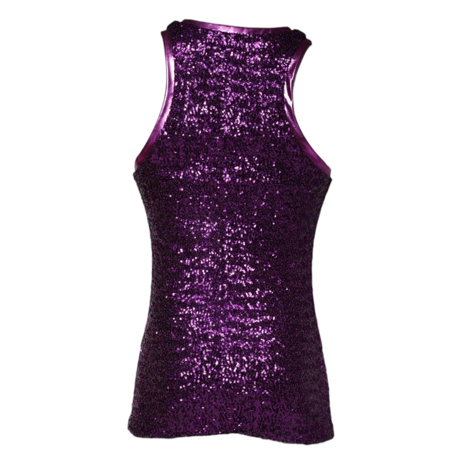 Dolce & Gabbana Purple Sequin Round Neck Sleeveless T-shirt