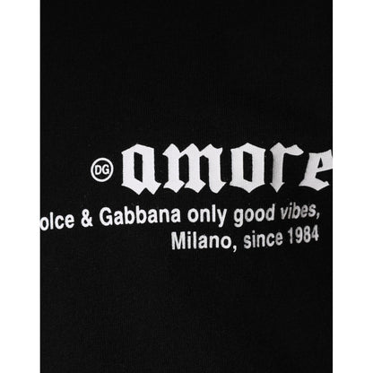 Dolce & Gabbana Black Amore Print Cotton Crew Neck T-shirt