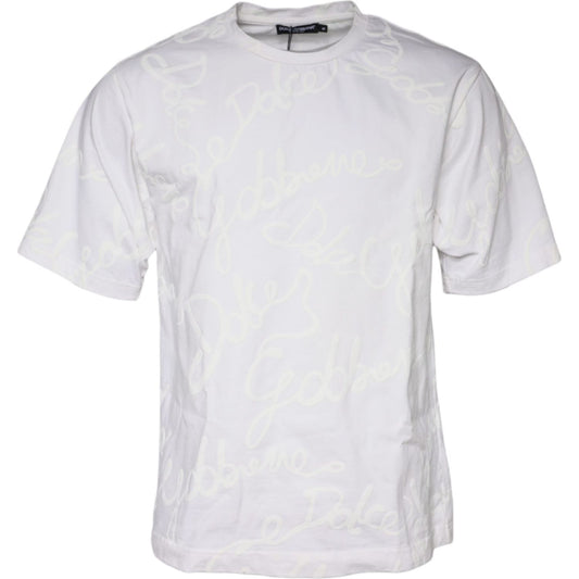 Dolce & Gabbana White Logo Print Cotton Crew Neck T-shirt TSH87178-46