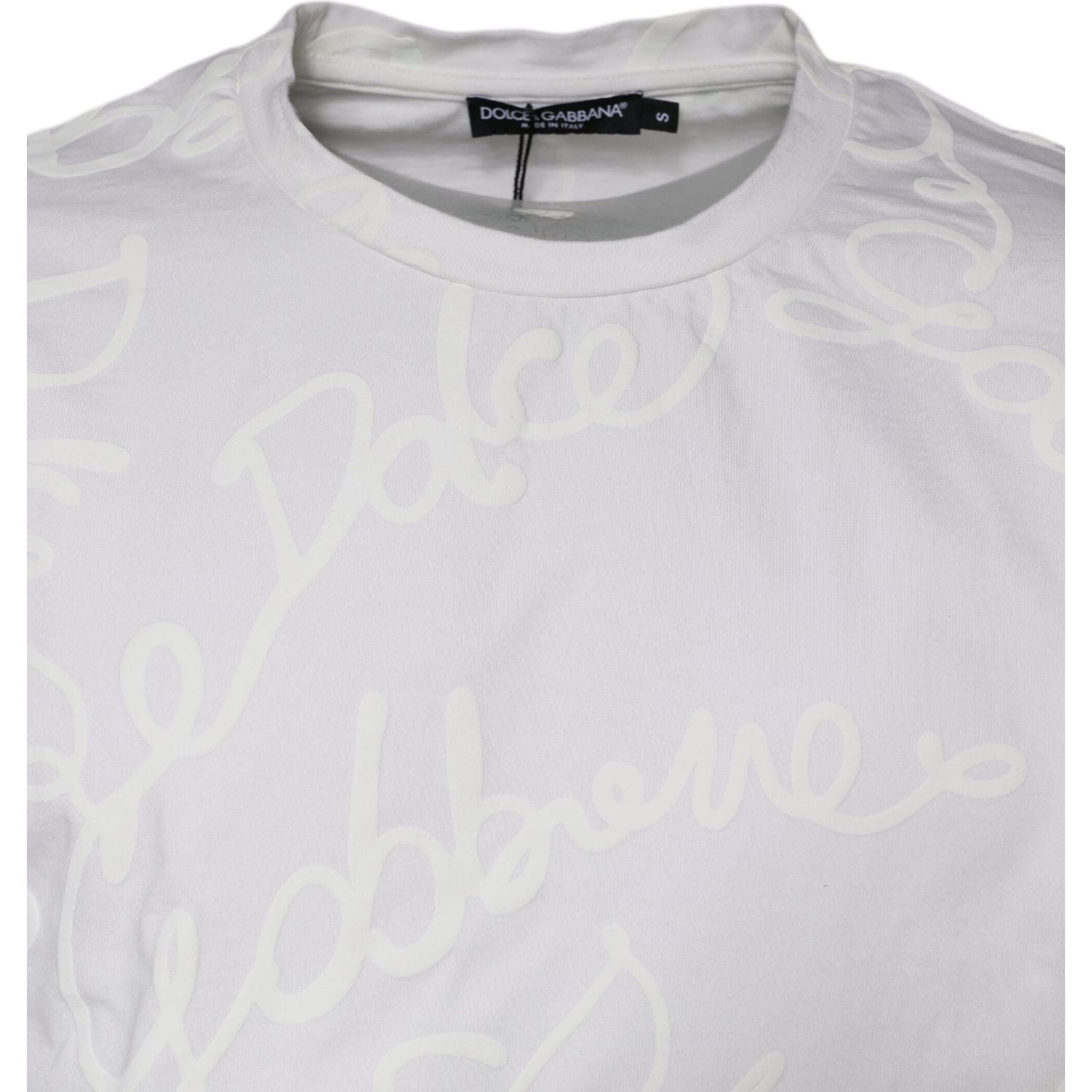 Dolce & Gabbana White Logo Print Cotton Crew Neck T-shirt