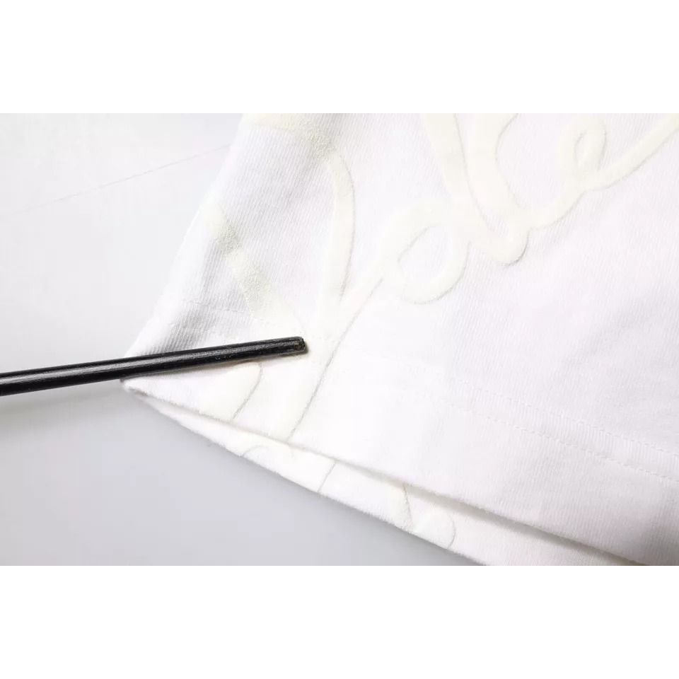 Dolce & Gabbana White Logo Print Cotton Crew Neck T-shirt