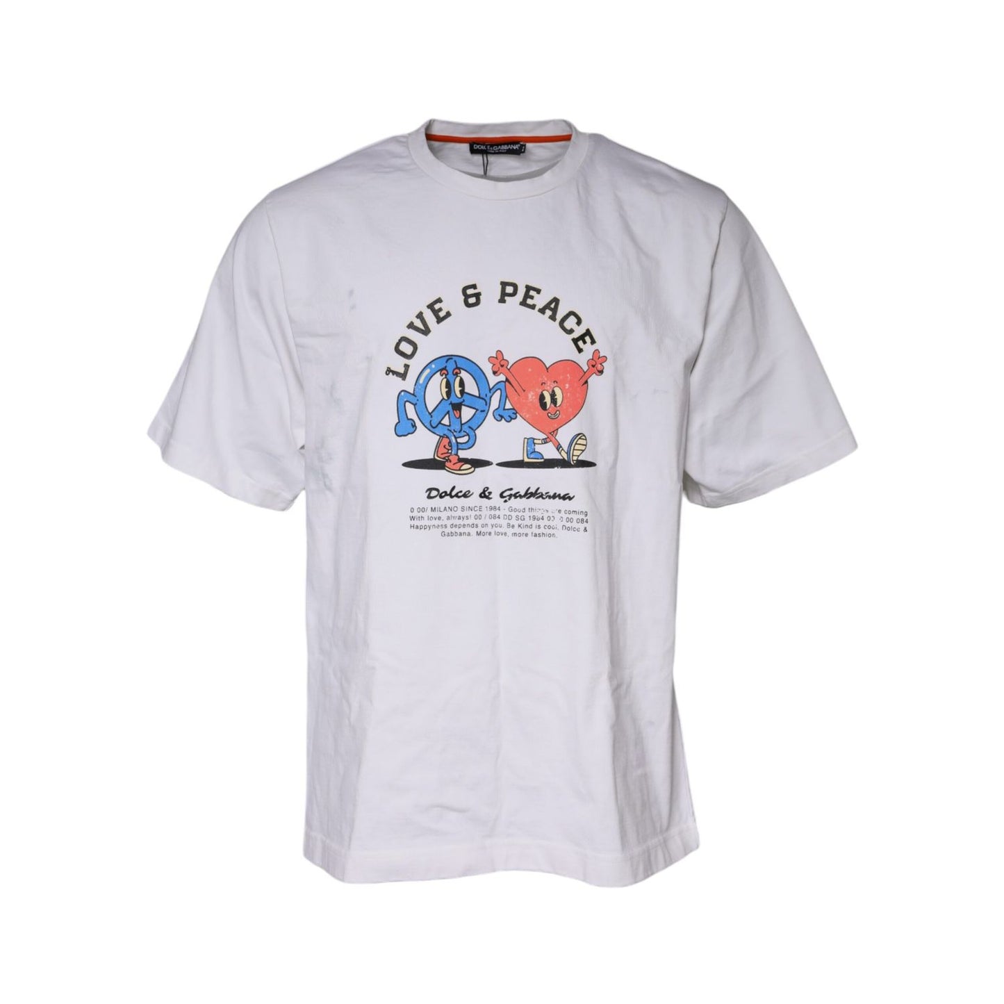 Dolce & Gabbana White Love & Peace Cotton Round Neck T-shirt