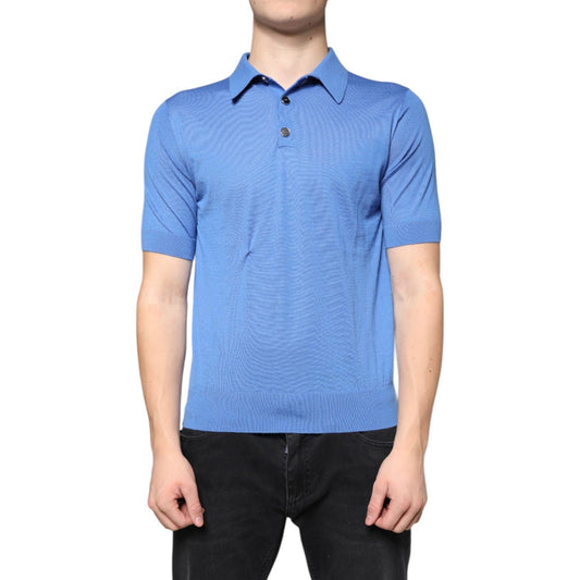 Dolce & Gabbana Blue Cashmere Short Sleeves Men Polo T-shirt