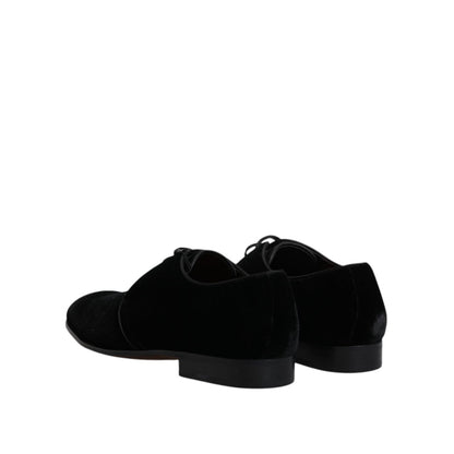 Dolce & Gabbana Black Velvet Leather Lace Up Derby Shoes