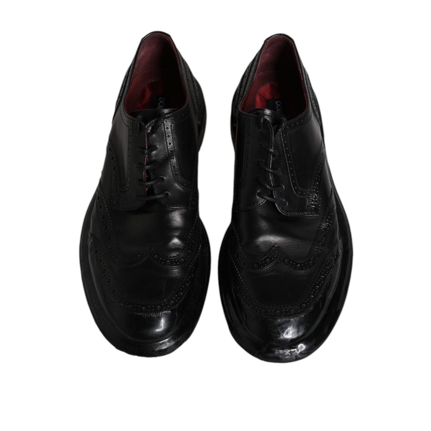 Dolce & Gabbana Black Leather Derby Wingtip Formal Shoes