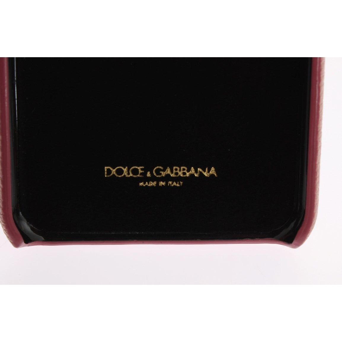 Dolce & Gabbana Pink Leather Heart Crystal Phone Case SMY208
