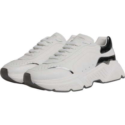 Dolce & Gabbana White Silver DAYMASTER Leather Sneakers Shoes