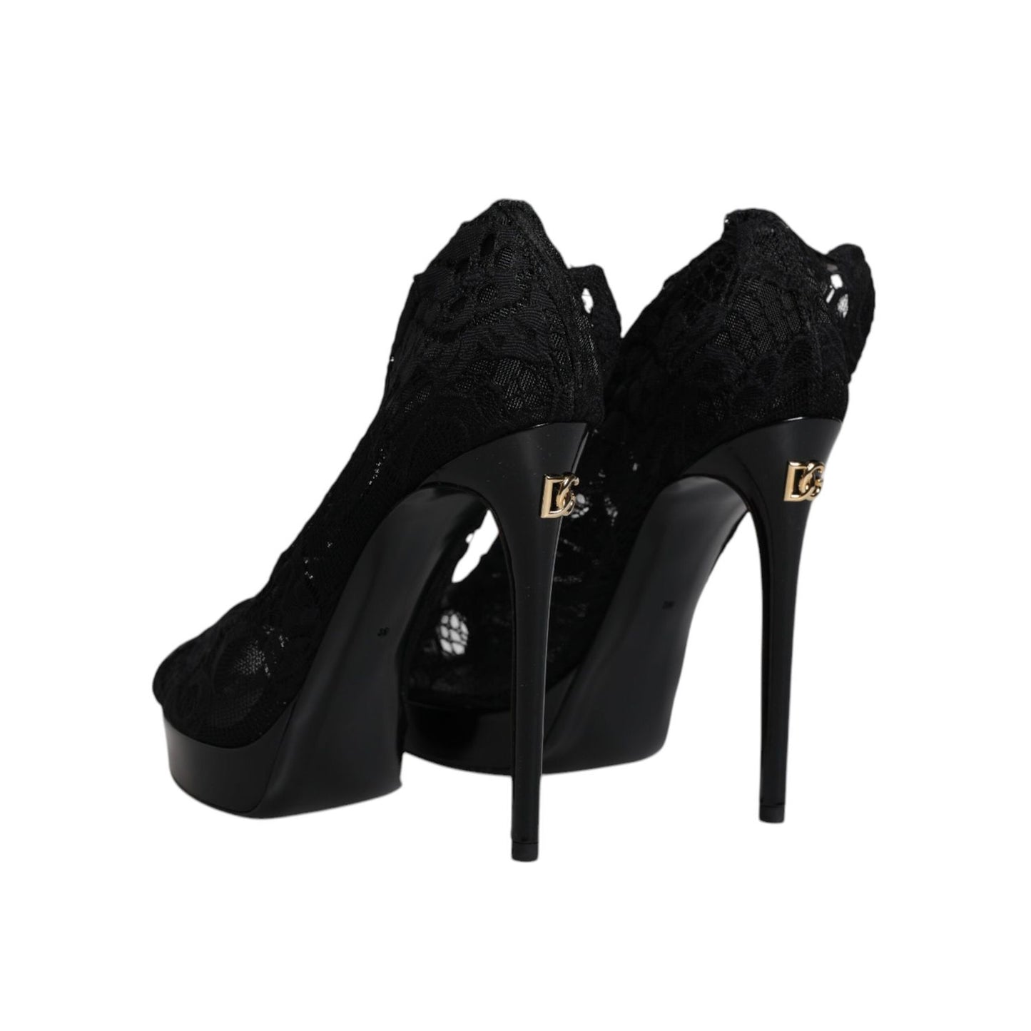 Dolce & Gabbana Black Stretch Taormina Lace Boots Shoes