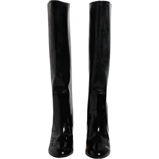 Dolce & Gabbana Black Patent Leather Vally High Boots Shoes LA11987-36.5