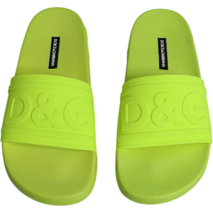 Dolce & Gabbana Green Rubber Slides Sandals Beachwear Shoes