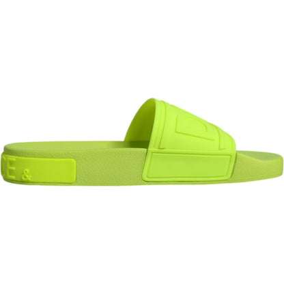 Dolce & Gabbana Green Rubber Slides Sandals Beachwear Shoes