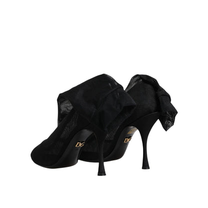 Dolce & Gabbana Black Silk Stretch Mesh Sock Boots Shoes