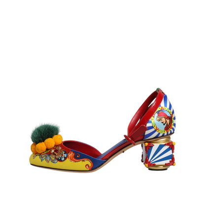 Dolce & Gabbana Multicolor Carretto Crystal Fur Sandals Shoes
