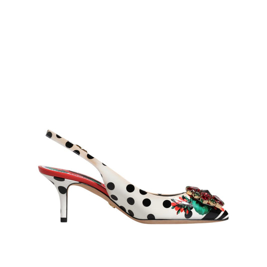 Dolce & Gabbana Multicolor Leather Crystal Heels Slingback Shoes