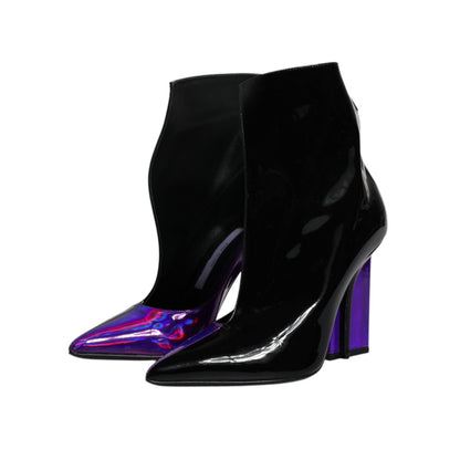 Dolce & Gabbana Purple Black Pointed Ankle Boots Shoes