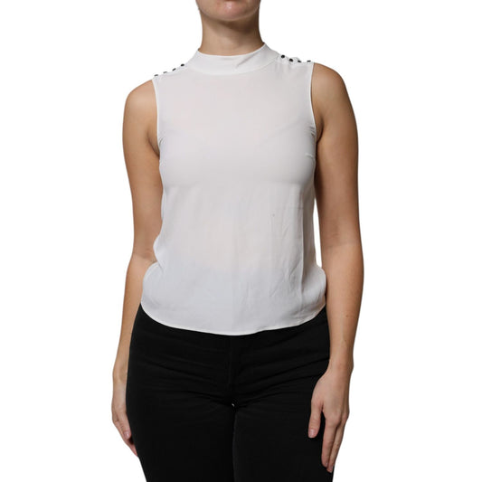 Patrizia Pepe White Mock Neckline Sleeveless Tank Blouse Top TSH86736-38