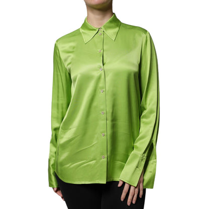 Patrizia Pepe Green Viscose Long Sleeves Collared Blouse Top
