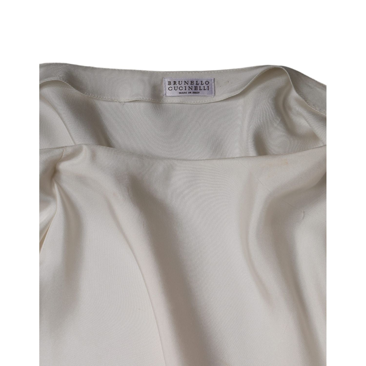 Brunello Cucinelli Beige Silk Ascot Collared Long Sleeves Top