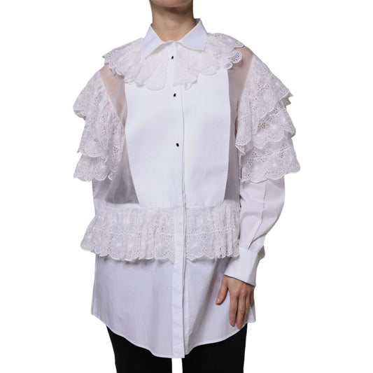 Dolce & Gabbana White Cotton Poplin Shirt Dress Blouse Top TSH86794-44