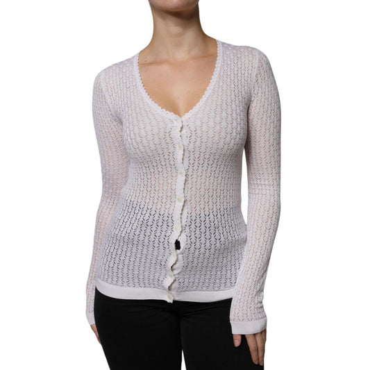 Dolce & Gabbana White Silk Button Down Cardigan Sweater TSH86796-38