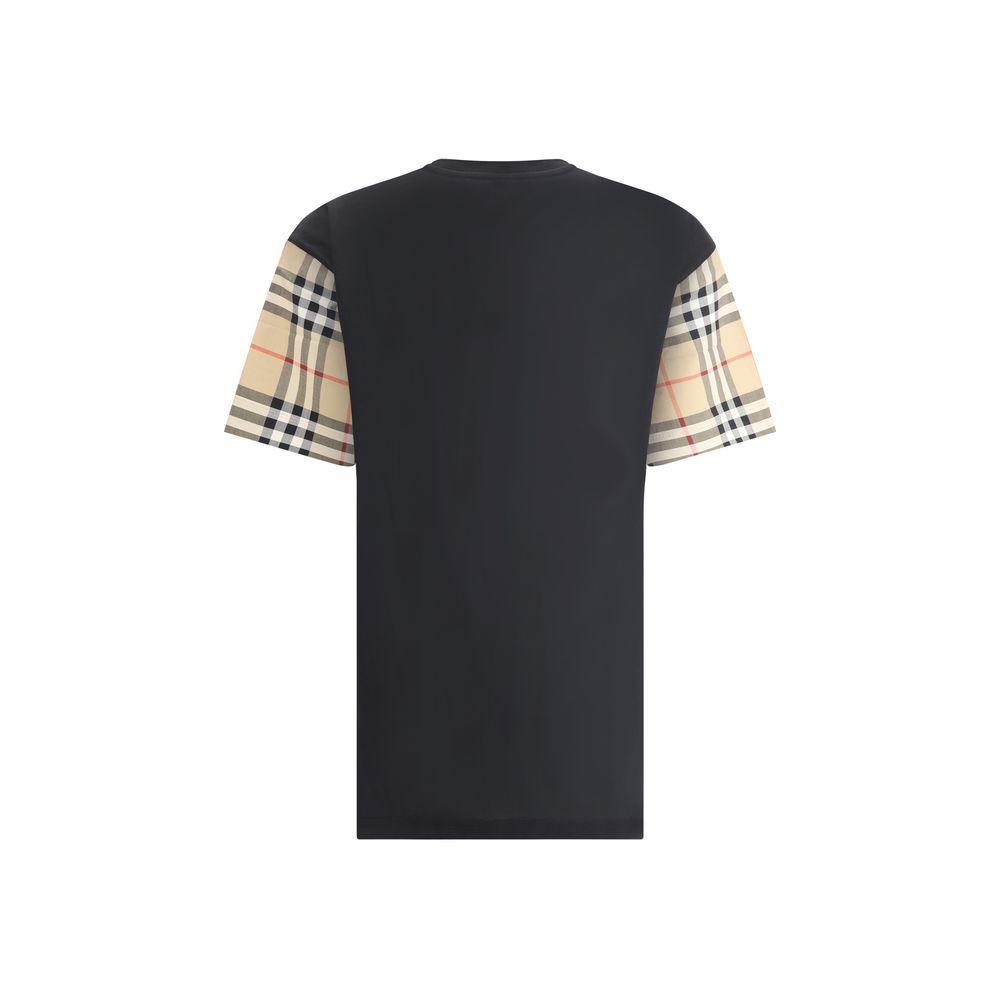 Burberry Black Cotton T-Shirt with Archive Check sleeves, showcasing iconic style and comfort, back view