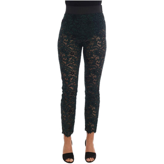 Dolce & Gabbana Green Floral Lace Leggings Pants BYX1125-5