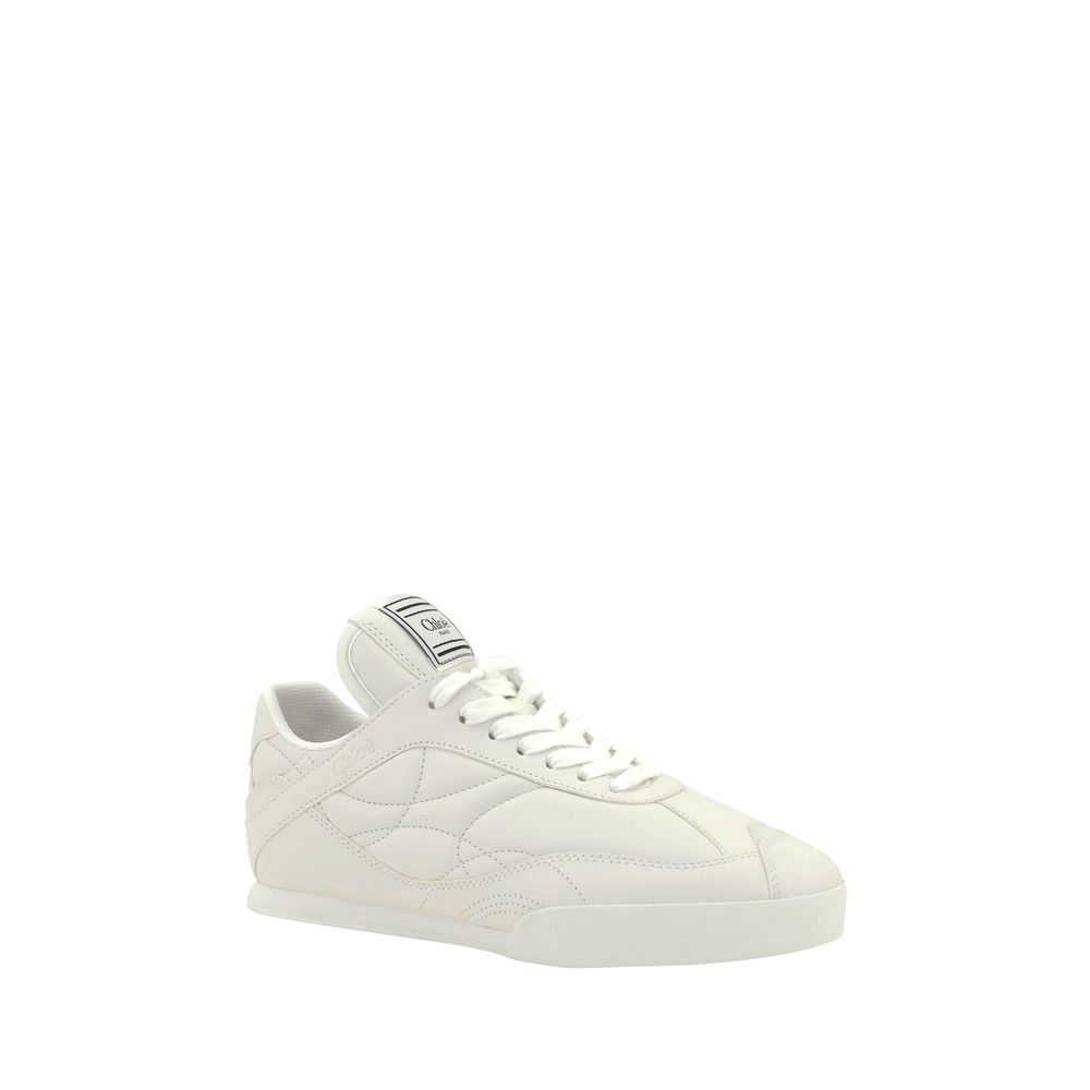Chloé White Calf Leather Bos Taurus Low Top Sneakers with lace-up closure and iconic logo patch, offering comfort and versatility.